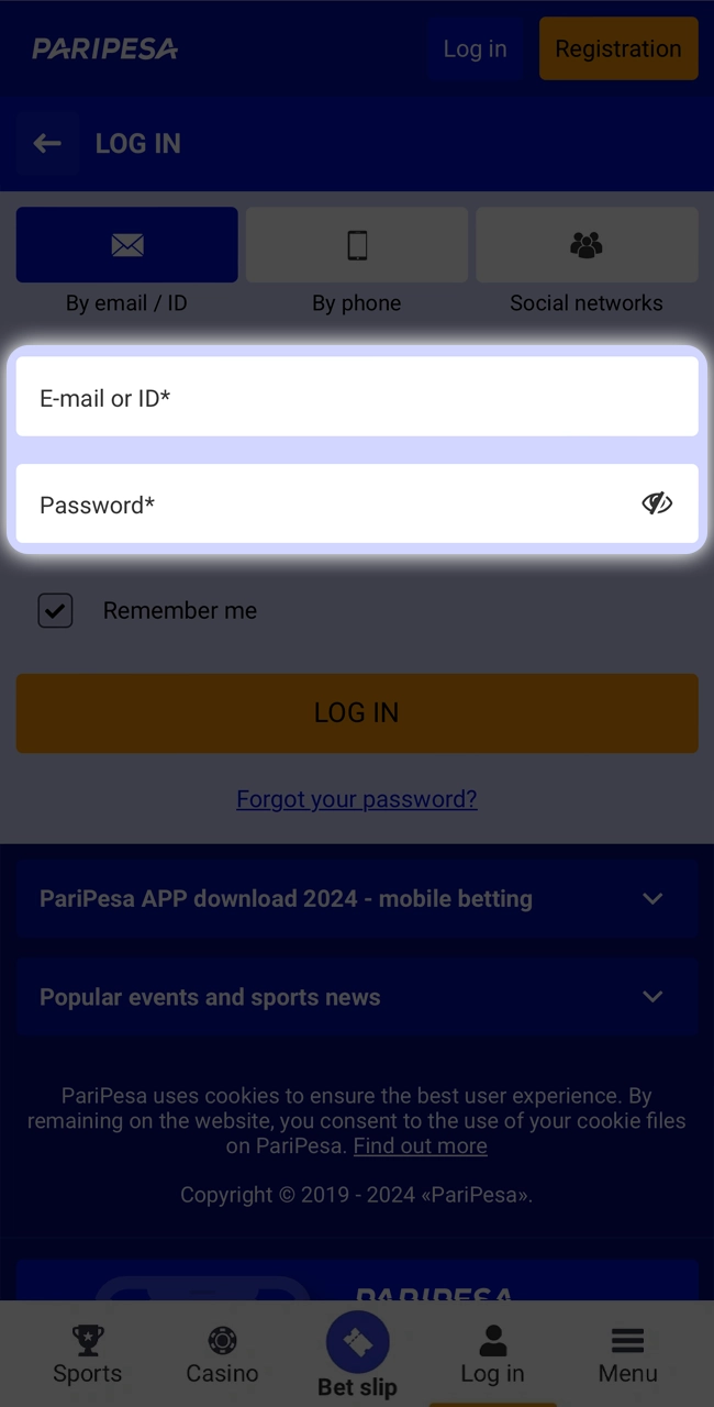 Open PariPesa and log into your account.