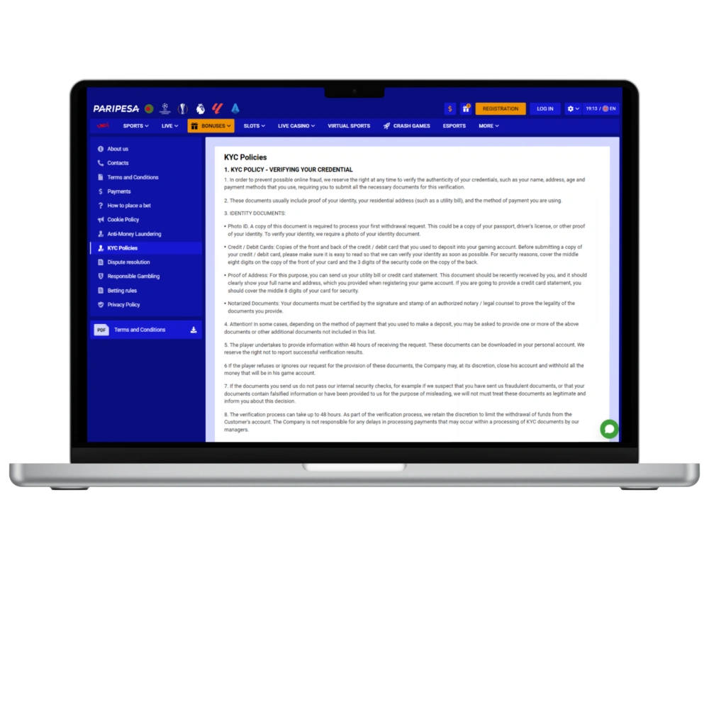 KYC Policies on the PariPesa website.