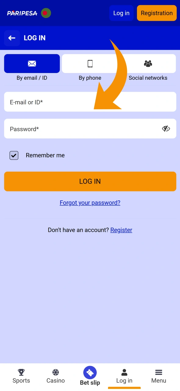 Login or create your account and enjoy Paripesa.