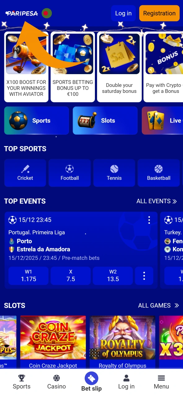 Access Paripesa app on your smartphone.