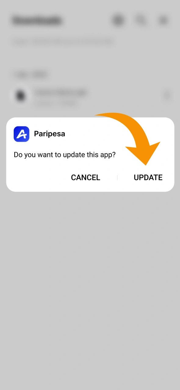 Finish updating Paripesa app by installing new version.