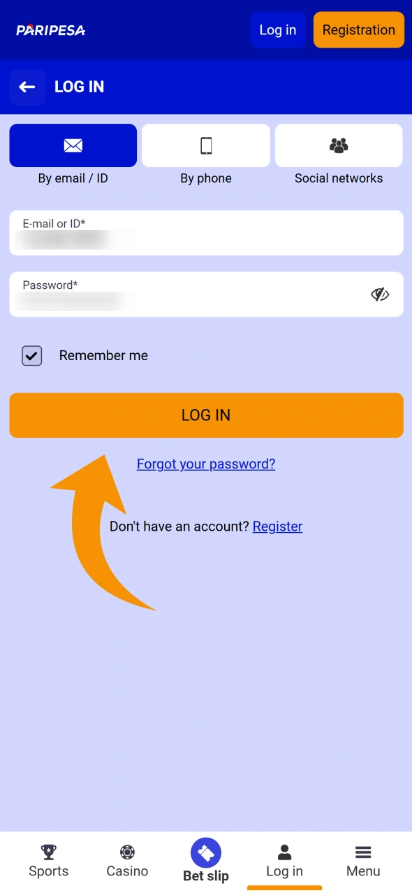 Click this button to login to your Paripesa account.