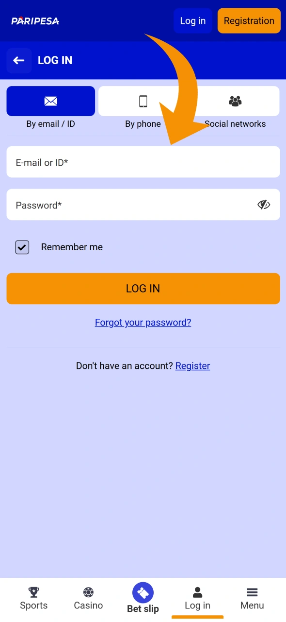Enter your Paripesa account credits.