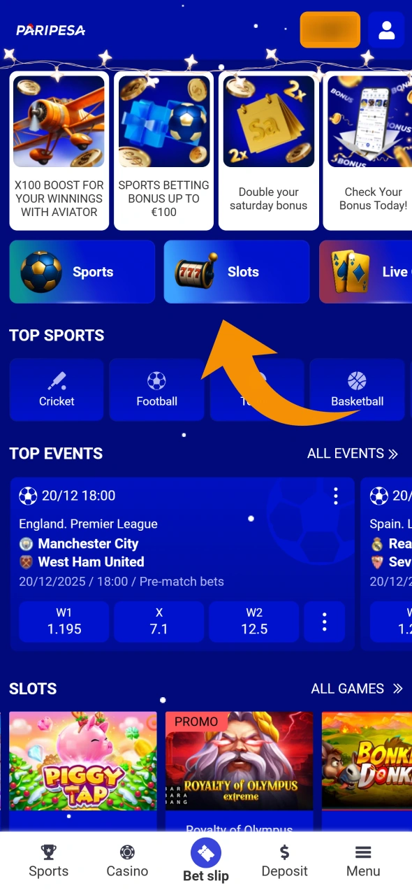 Start playng games or betting at Paripesa.