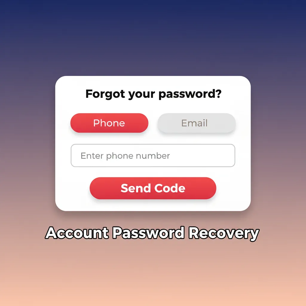 Account Password Recovery steps: Tap Forgot password, choose SMS or email, enter code, set a new password, then sign in.
