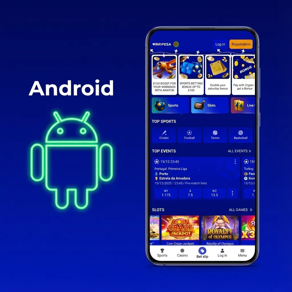Illustration showing an Android phone with betting and casino apps, highlighting easy APK download and installation steps