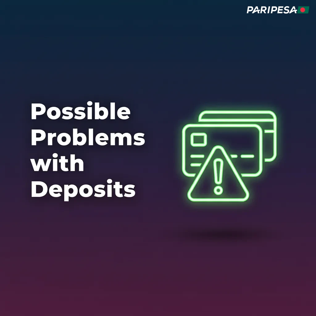Infographic: common deposit problems and fixes - KYC pending, bank decline, wrong reference/VPA, pending status, BDT limits.