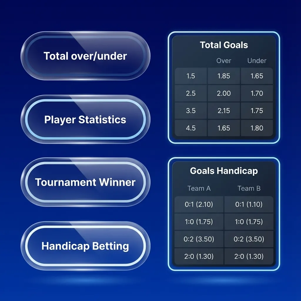 Infographic titled “Types of Bets” explaining single, express, and system wagers with brief risk and reward descriptions